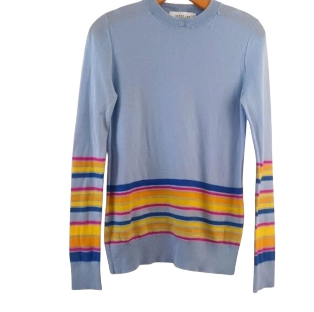 Derek Lam 10 Crosby Cashmere Silk Blend Striped Sweater Blue Size Medium - Picture 2 of 5